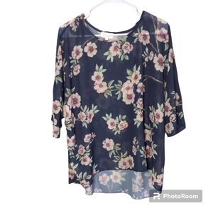 Apricot Sheer Floral Oversized Blouse Blue/Pink Size S/M
